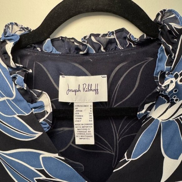 Joseph Ribkoff Blouson Tie Waist Sleeveless Top | Size 6 | Midnight Flora - Picture 4 of 7